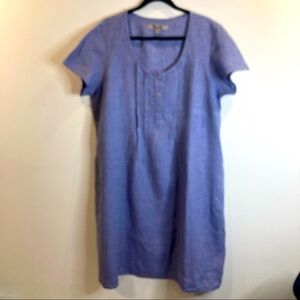 FLAX Sz M Oversized 100% Linen Flowy Knee Length Cool Comfort Dress